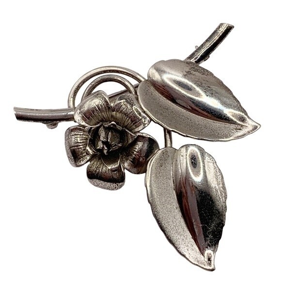 Forster vintage sterling silver flower and leaves on a branch brooch pin - Picture 1 of 10